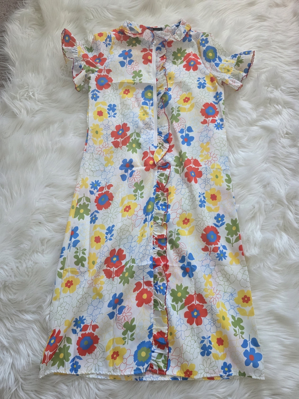 Kids Floral Ruffle Button-Front Dress - White Multi